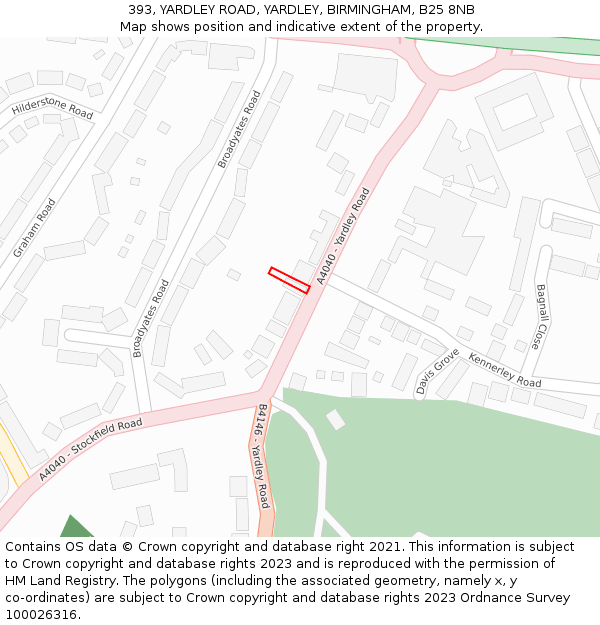 393, YARDLEY ROAD, YARDLEY, BIRMINGHAM, B25 8NB: Location map and indicative extent of plot