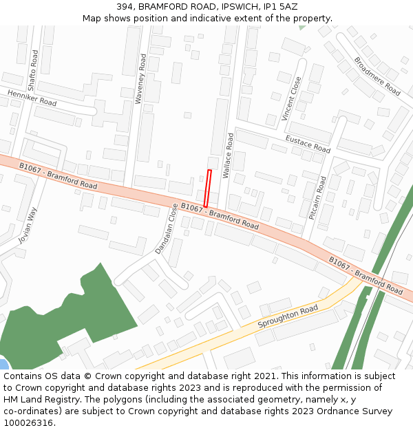 394, BRAMFORD ROAD, IPSWICH, IP1 5AZ: Location map and indicative extent of plot