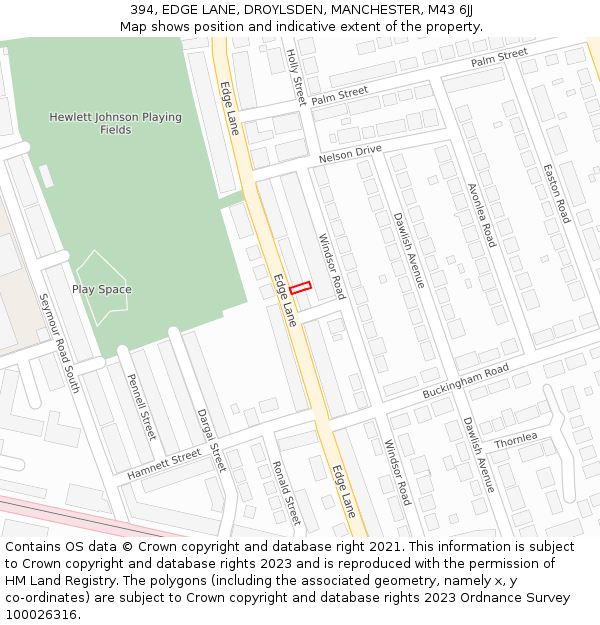 394, EDGE LANE, DROYLSDEN, MANCHESTER, M43 6JJ: Location map and indicative extent of plot