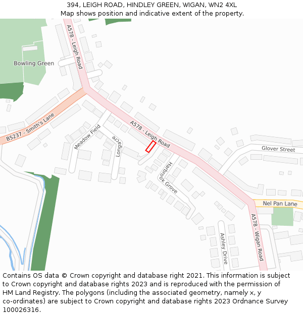 394, LEIGH ROAD, HINDLEY GREEN, WIGAN, WN2 4XL: Location map and indicative extent of plot