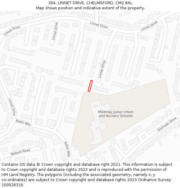 394, LINNET DRIVE, CHELMSFORD, CM2 8AL: Location map and indicative extent of plot