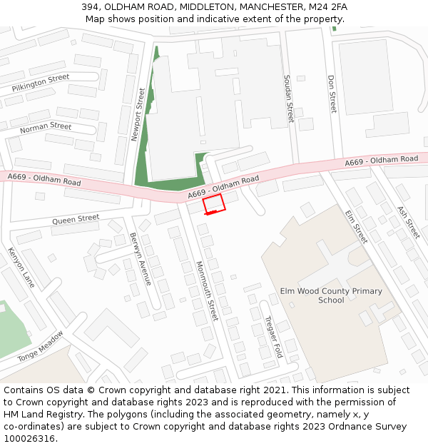 394, OLDHAM ROAD, MIDDLETON, MANCHESTER, M24 2FA: Location map and indicative extent of plot