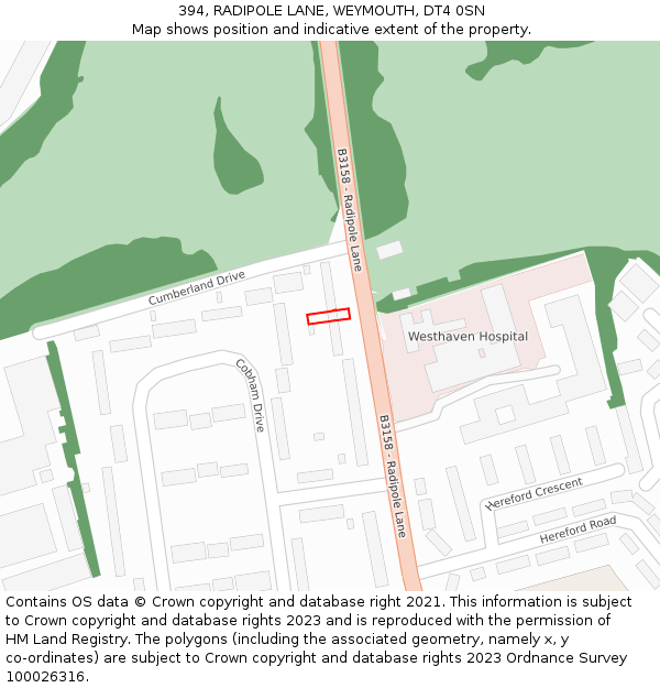 394, RADIPOLE LANE, WEYMOUTH, DT4 0SN: Location map and indicative extent of plot