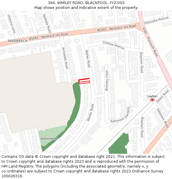 394, WARLEY ROAD, BLACKPOOL, FY2 0SS: Location map and indicative extent of plot