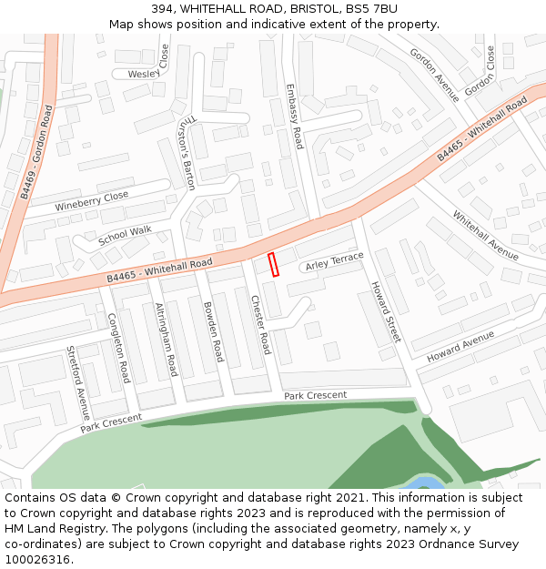 394, WHITEHALL ROAD, BRISTOL, BS5 7BU: Location map and indicative extent of plot