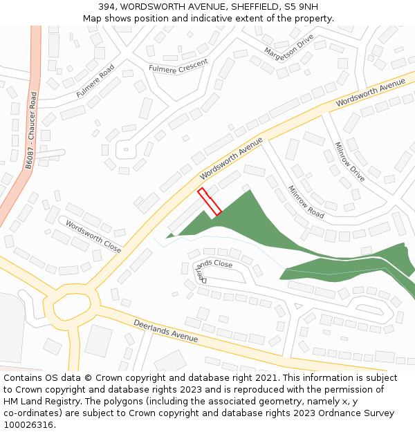 394, WORDSWORTH AVENUE, SHEFFIELD, S5 9NH: Location map and indicative extent of plot