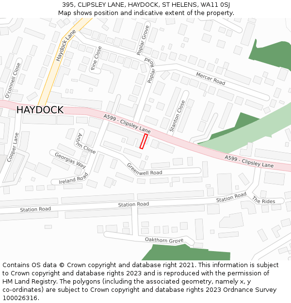 395, CLIPSLEY LANE, HAYDOCK, ST HELENS, WA11 0SJ: Location map and indicative extent of plot