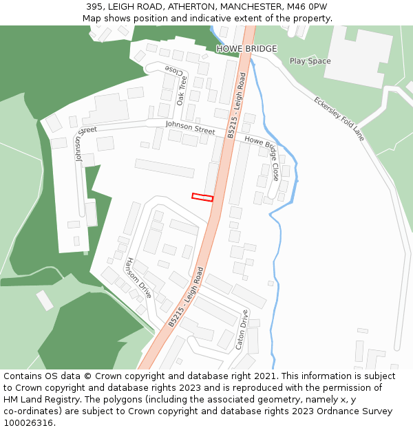 395, LEIGH ROAD, ATHERTON, MANCHESTER, M46 0PW: Location map and indicative extent of plot