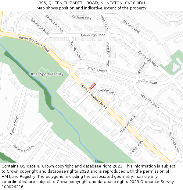 395, QUEEN ELIZABETH ROAD, NUNEATON, CV10 9BU: Location map and indicative extent of plot