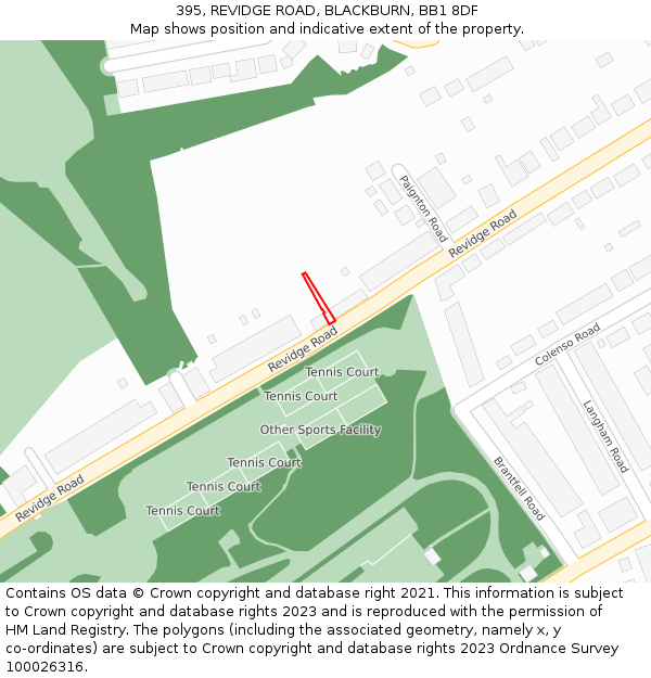 395, REVIDGE ROAD, BLACKBURN, BB1 8DF: Location map and indicative extent of plot