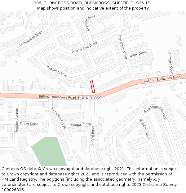 396, BURNCROSS ROAD, BURNCROSS, SHEFFIELD, S35 1SL: Location map and indicative extent of plot