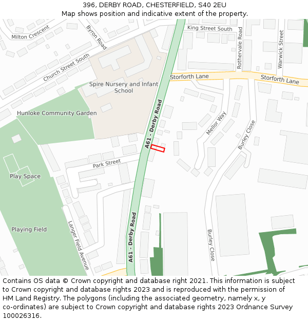 396, DERBY ROAD, CHESTERFIELD, S40 2EU: Location map and indicative extent of plot