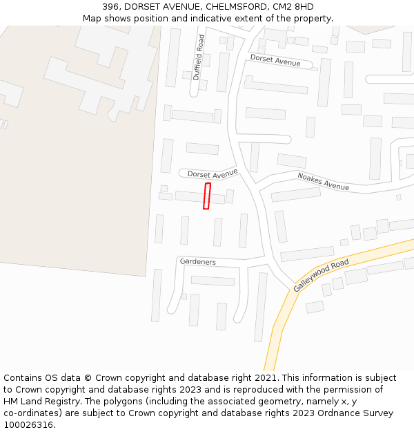 396, DORSET AVENUE, CHELMSFORD, CM2 8HD: Location map and indicative extent of plot
