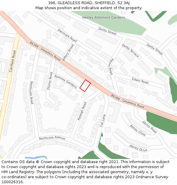 396, GLEADLESS ROAD, SHEFFIELD, S2 3AJ: Location map and indicative extent of plot