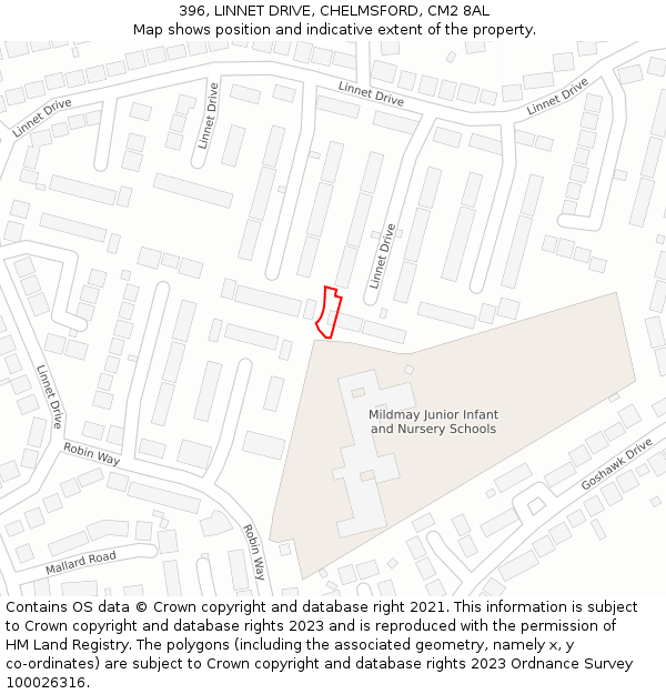 396, LINNET DRIVE, CHELMSFORD, CM2 8AL: Location map and indicative extent of plot