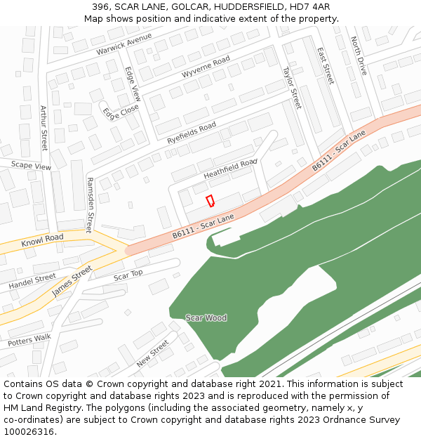 396, SCAR LANE, GOLCAR, HUDDERSFIELD, HD7 4AR: Location map and indicative extent of plot
