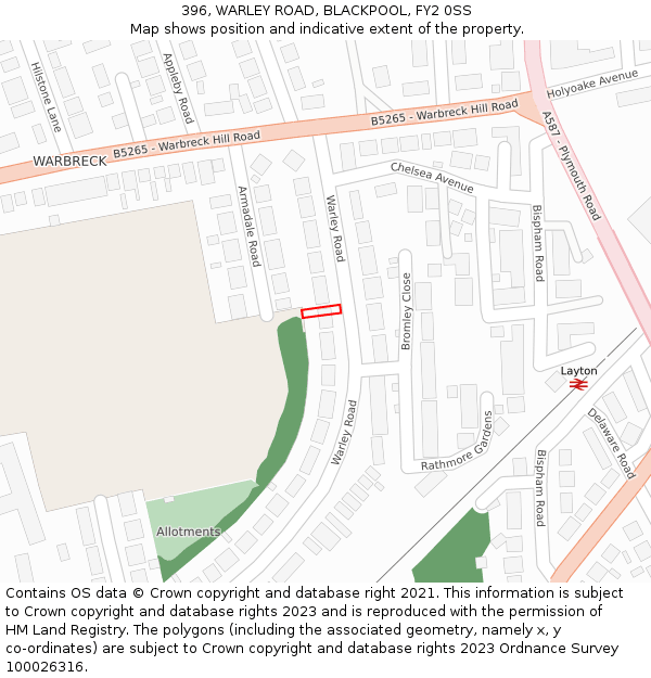 396, WARLEY ROAD, BLACKPOOL, FY2 0SS: Location map and indicative extent of plot