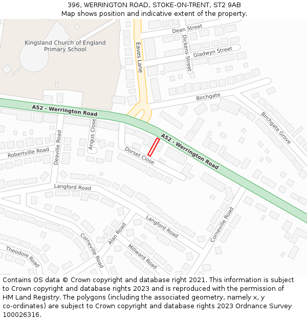 396, WERRINGTON ROAD, STOKE-ON-TRENT, ST2 9AB: Location map and indicative extent of plot
