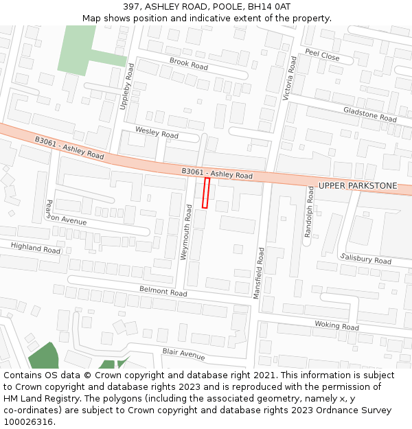 397, ASHLEY ROAD, POOLE, BH14 0AT: Location map and indicative extent of plot