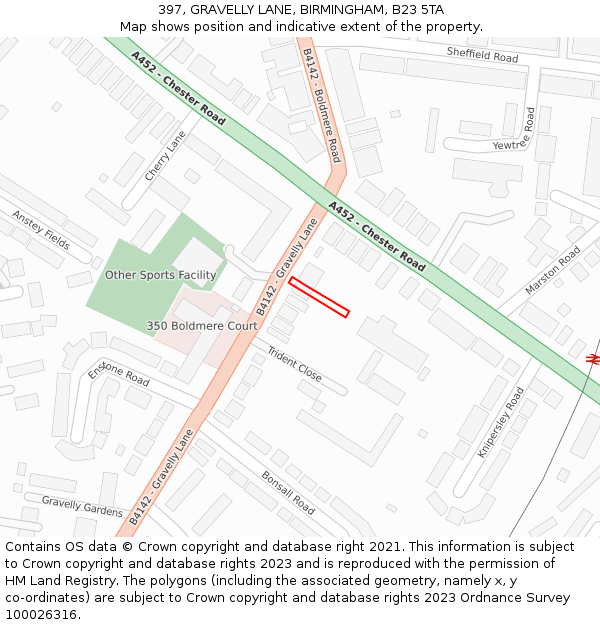397, GRAVELLY LANE, BIRMINGHAM, B23 5TA: Location map and indicative extent of plot