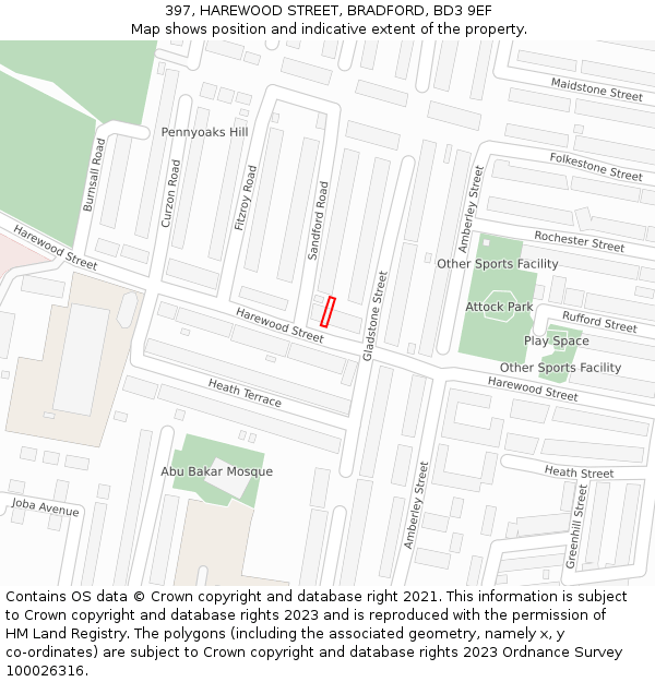 397, HAREWOOD STREET, BRADFORD, BD3 9EF: Location map and indicative extent of plot