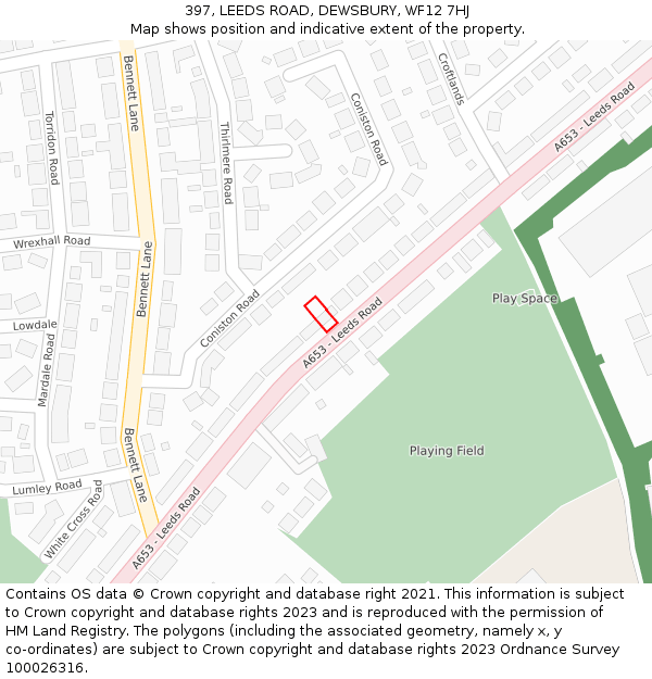 397, LEEDS ROAD, DEWSBURY, WF12 7HJ: Location map and indicative extent of plot