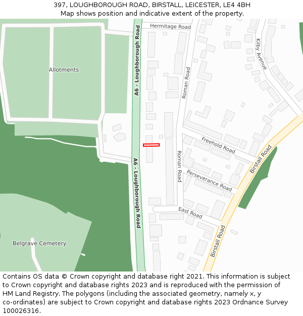 397, LOUGHBOROUGH ROAD, BIRSTALL, LEICESTER, LE4 4BH: Location map and indicative extent of plot