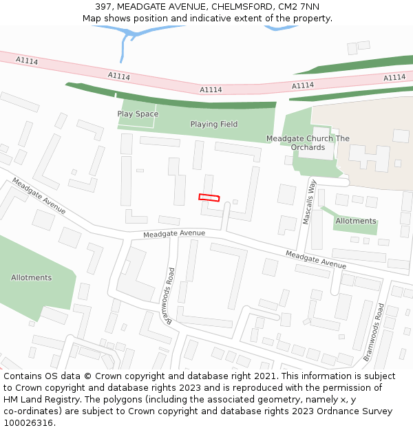 397, MEADGATE AVENUE, CHELMSFORD, CM2 7NN: Location map and indicative extent of plot