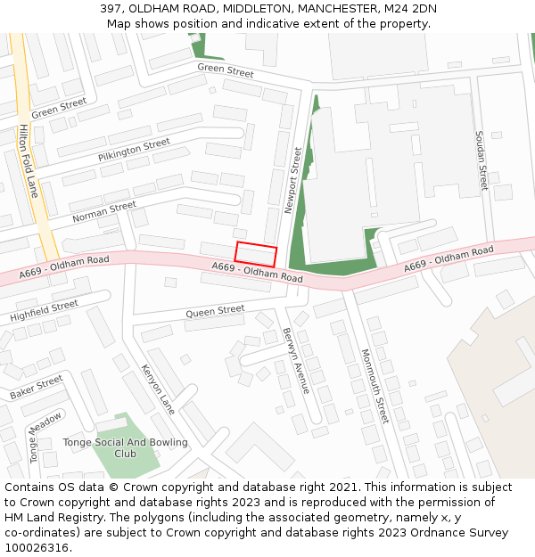 397, OLDHAM ROAD, MIDDLETON, MANCHESTER, M24 2DN: Location map and indicative extent of plot