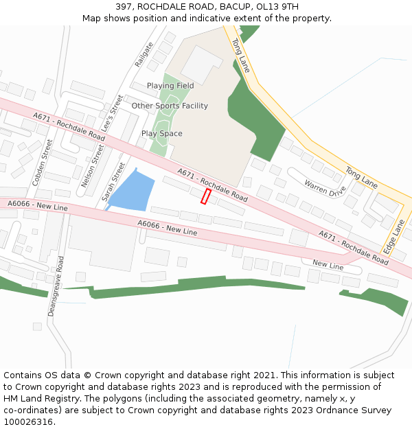 397, ROCHDALE ROAD, BACUP, OL13 9TH: Location map and indicative extent of plot