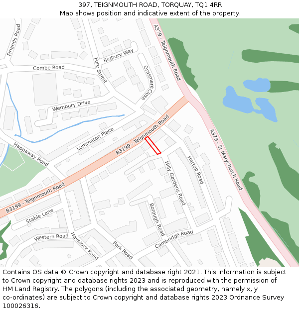 397, TEIGNMOUTH ROAD, TORQUAY, TQ1 4RR: Location map and indicative extent of plot