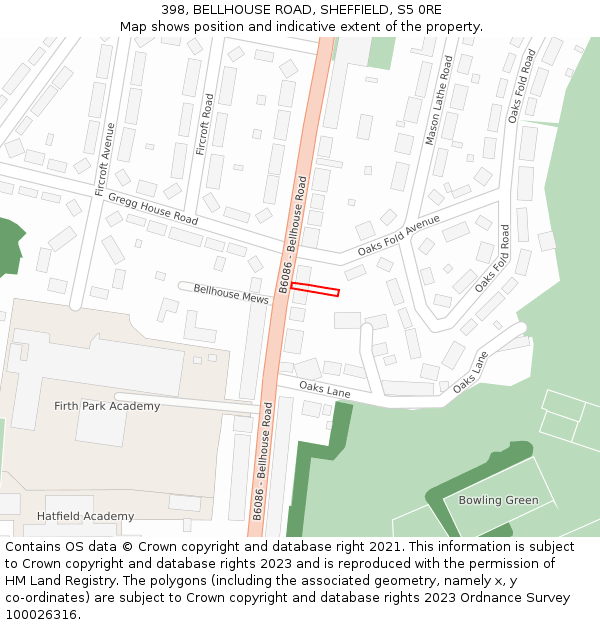 398, BELLHOUSE ROAD, SHEFFIELD, S5 0RE: Location map and indicative extent of plot