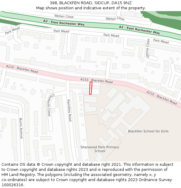 398, BLACKFEN ROAD, SIDCUP, DA15 9NZ: Location map and indicative extent of plot