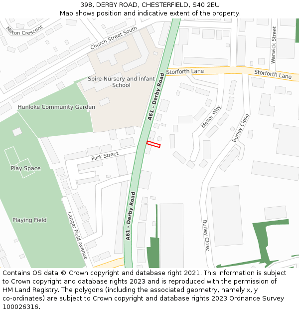 398, DERBY ROAD, CHESTERFIELD, S40 2EU: Location map and indicative extent of plot