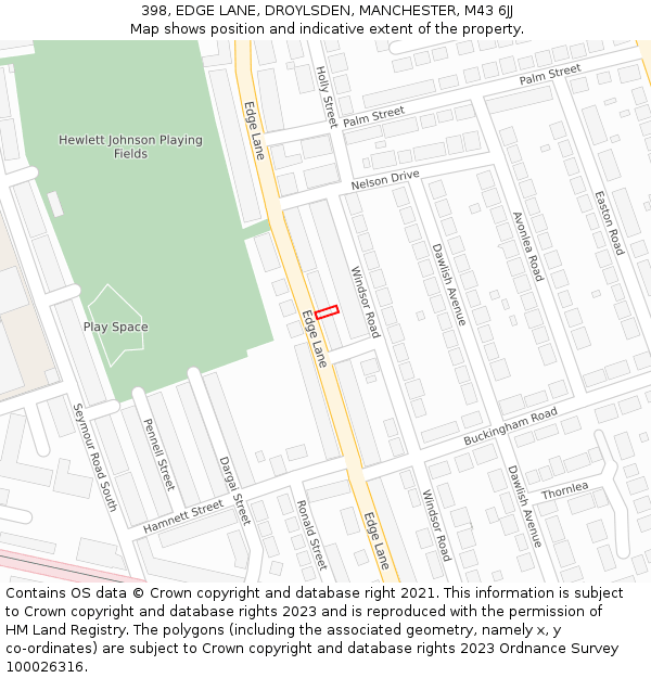 398, EDGE LANE, DROYLSDEN, MANCHESTER, M43 6JJ: Location map and indicative extent of plot
