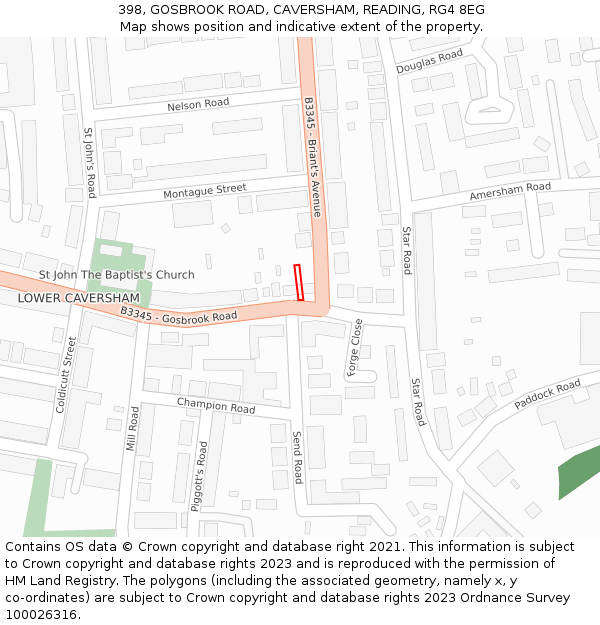 398, GOSBROOK ROAD, CAVERSHAM, READING, RG4 8EG: Location map and indicative extent of plot