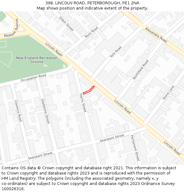 398, LINCOLN ROAD, PETERBOROUGH, PE1 2NA: Location map and indicative extent of plot