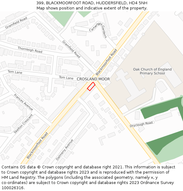 399, BLACKMOORFOOT ROAD, HUDDERSFIELD, HD4 5NH: Location map and indicative extent of plot