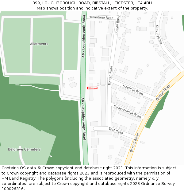 399, LOUGHBOROUGH ROAD, BIRSTALL, LEICESTER, LE4 4BH: Location map and indicative extent of plot