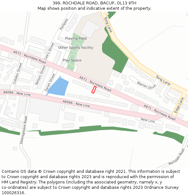399, ROCHDALE ROAD, BACUP, OL13 9TH: Location map and indicative extent of plot