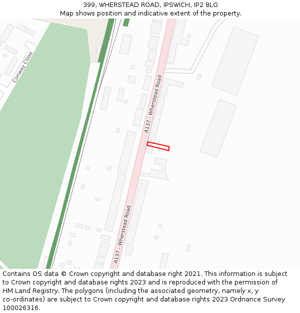399, WHERSTEAD ROAD, IPSWICH, IP2 8LG: Location map and indicative extent of plot