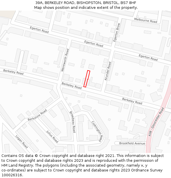 39A, BERKELEY ROAD, BISHOPSTON, BRISTOL, BS7 8HF: Location map and indicative extent of plot