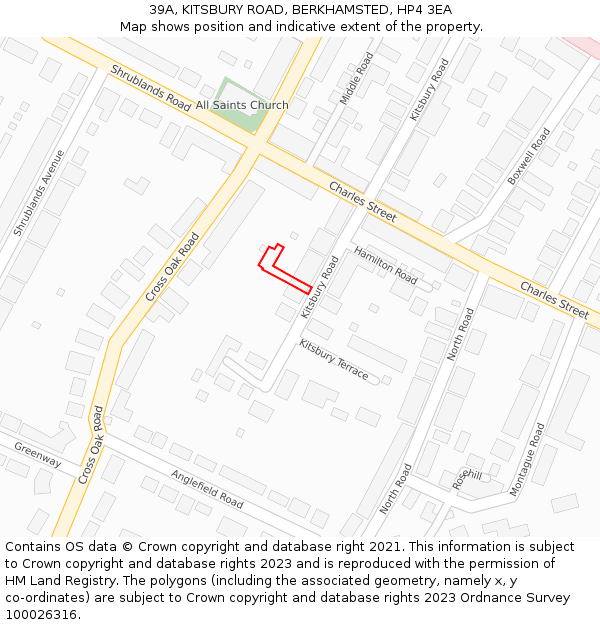 39A, KITSBURY ROAD, BERKHAMSTED, HP4 3EA: Location map and indicative extent of plot
