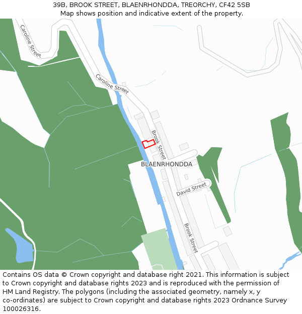 39B, BROOK STREET, BLAENRHONDDA, TREORCHY, CF42 5SB: Location map and indicative extent of plot