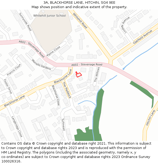 3A, BLACKHORSE LANE, HITCHIN, SG4 9EE: Location map and indicative extent of plot