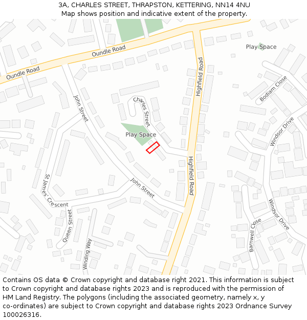 3A, CHARLES STREET, THRAPSTON, KETTERING, NN14 4NU: Location map and indicative extent of plot
