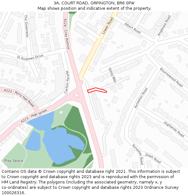 3A, COURT ROAD, ORPINGTON, BR6 0PW: Location map and indicative extent of plot