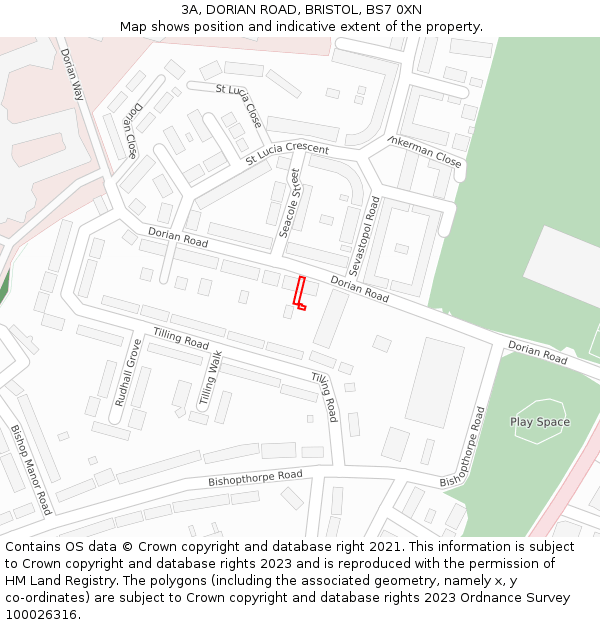 3A, DORIAN ROAD, BRISTOL, BS7 0XN: Location map and indicative extent of plot