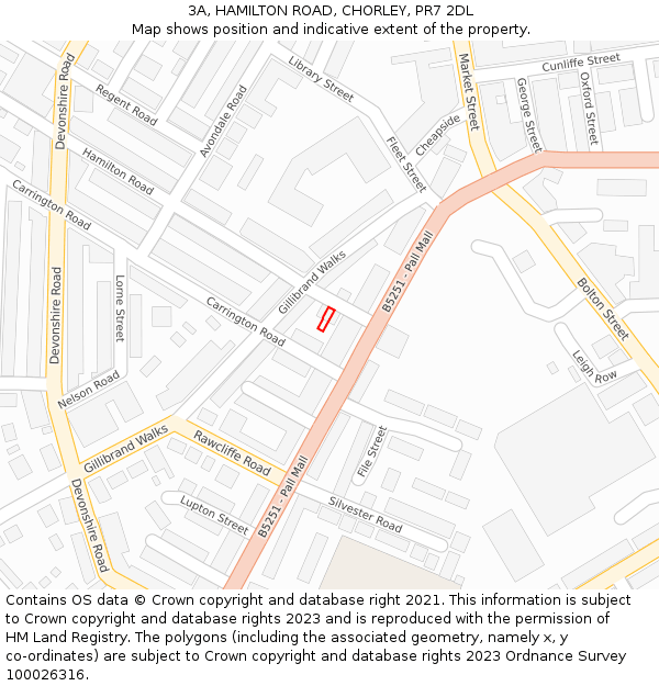 3A, HAMILTON ROAD, CHORLEY, PR7 2DL: Location map and indicative extent of plot