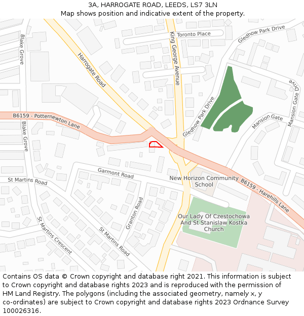 3A, HARROGATE ROAD, LEEDS, LS7 3LN: Location map and indicative extent of plot